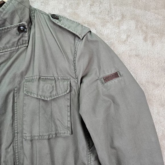 Woolrich Field Military Jacket Mens Sz M Green Buttons Long Sleeve Cargo Pockets - Picture 8 of 16